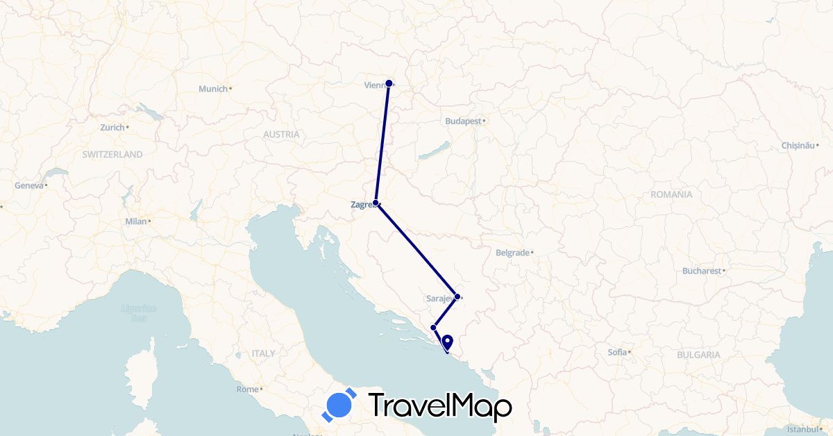 TravelMap itinerary: driving in Austria, Bosnia and Herzegovina, Croatia (Europe)